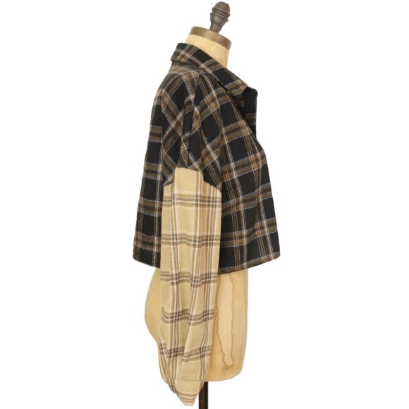 SHEIN EZwear Plaid Drop Shoulder Colorblock Shirt Size S Multicolor Cropped B48 - Picture 3 of 6